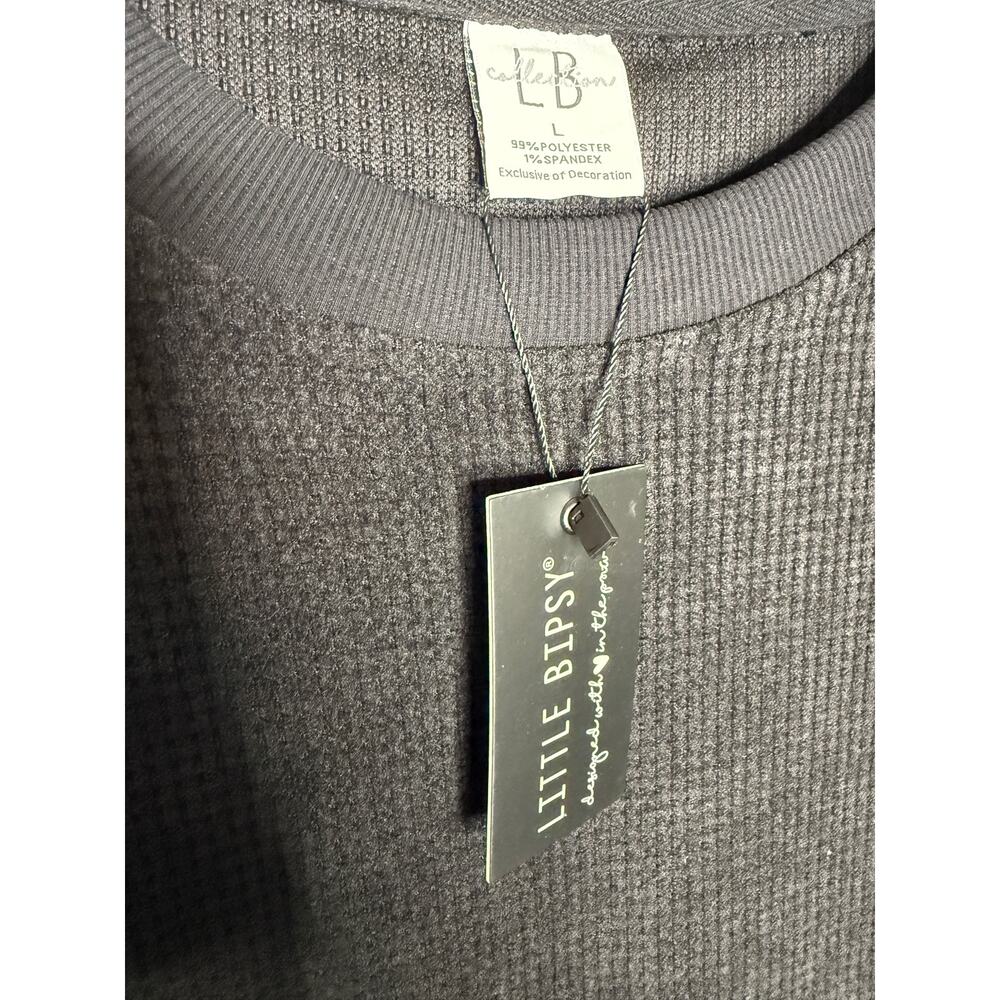 Neutral Waffle Knit Sweatshirt Minimalist Boutique Kids Pullover L NEW - Picture 3 of 6